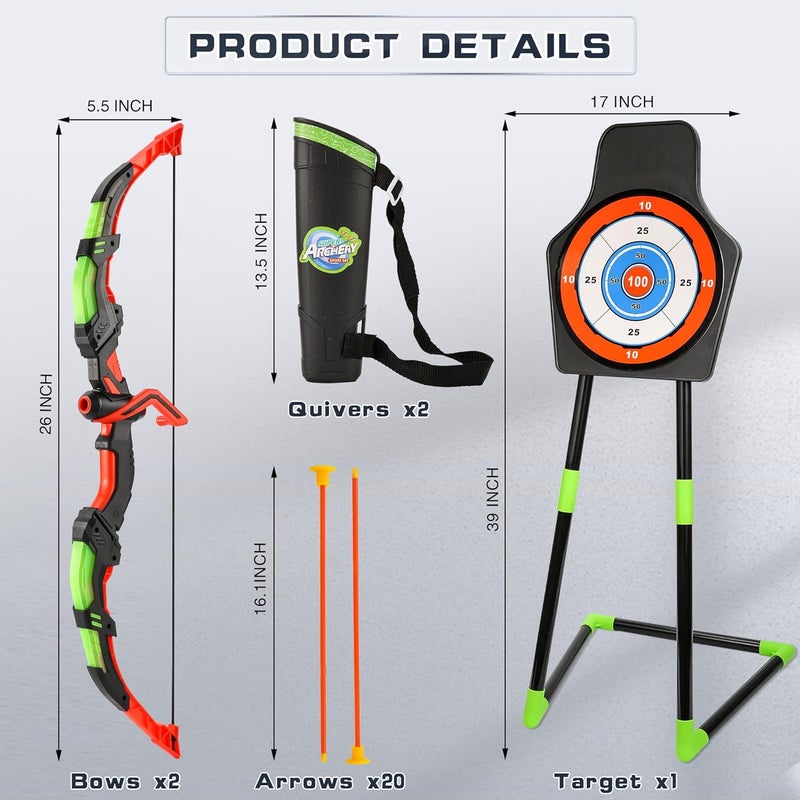 Handwell Archery Toy Set for Kids, LED Light Up Bow and Arrow Set with 10 Suction Cup Arrows, Standing Target & Quiver, Indoor Outdoor Games Stuff for Boys Girls Children Aged 3-12 Year Old - Image 4